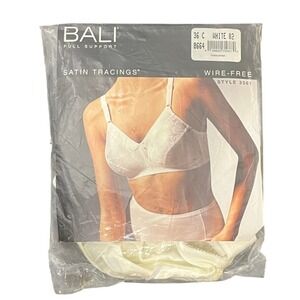 Bali Satin Tracings Wire Free Full Support Bra 36C White Style 3561 New